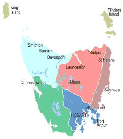 The regions of Tasmania